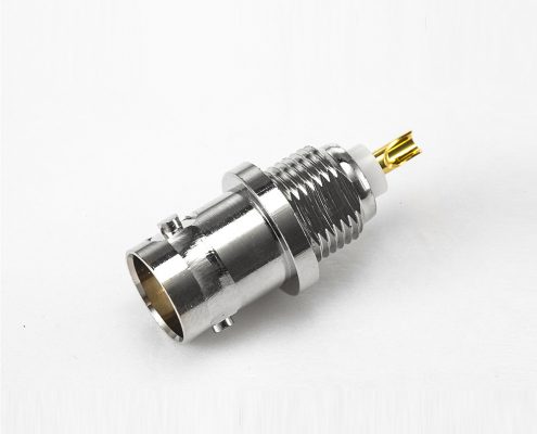 75Ω焊接杯型接線(xiàn)BNC連接器母頭180度面板安裝后鎖穿墻